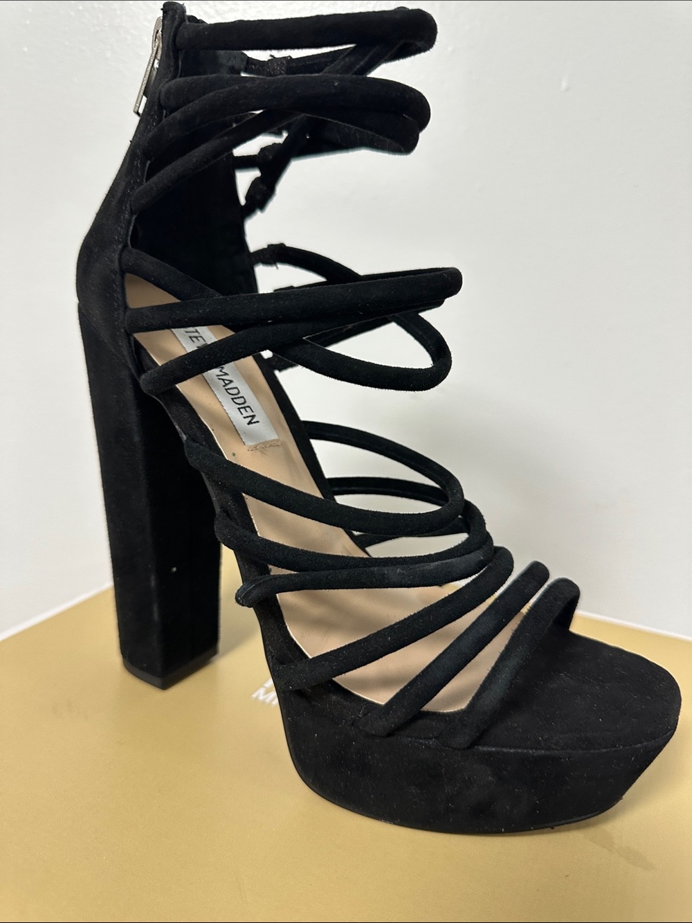 Steve Madden Black Suede Multi-Strap Platform Sandal